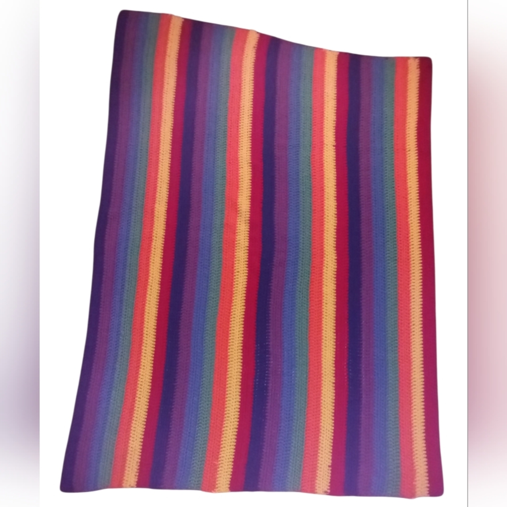 Handmade Colorful Striped Throw/Blanket/Baby Swaddle Crochet Imperfectly Perfect